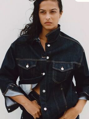 NWT Anthropologie Pilcro Denim Jacket Dark Wash Oversized Size M